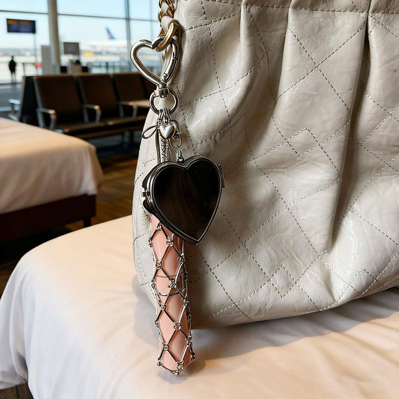 1pc Key Chain Charm Bag Accessories Net Pocket Interchangeable Stainless Steel Lip Balm Bag Keychain Lipstick Bag