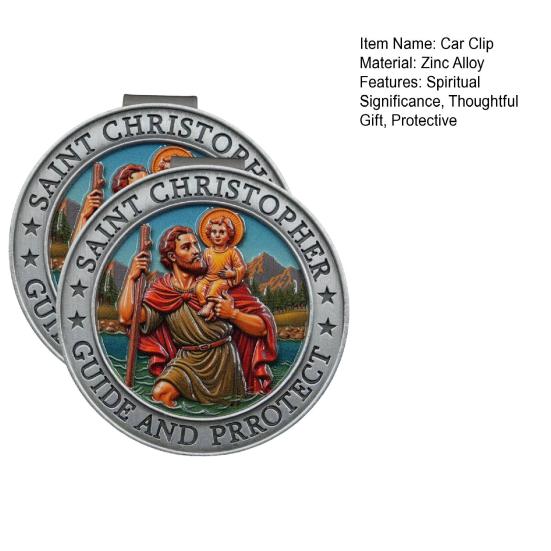 Yousheng St. Christopher Visor Clip for Car Zinc Alloy Religious Medal with "Protect Us" Prayer Spiritual Gift for Drivers