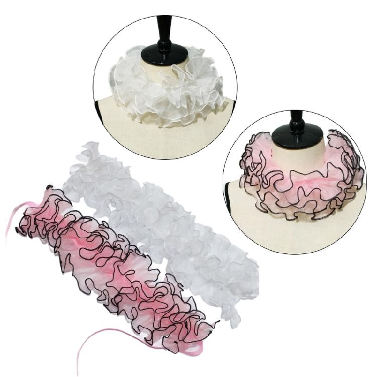 Women Organza Layering Ruffled False Collar Ribbon Tie Detachable Chokers Shawl
