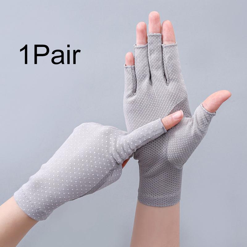 1Pair Wave Point Summer Driving Non-slip Sunscreen Outdoor Touch Screen Breathable Half-finger Gloves Soft Anti UV