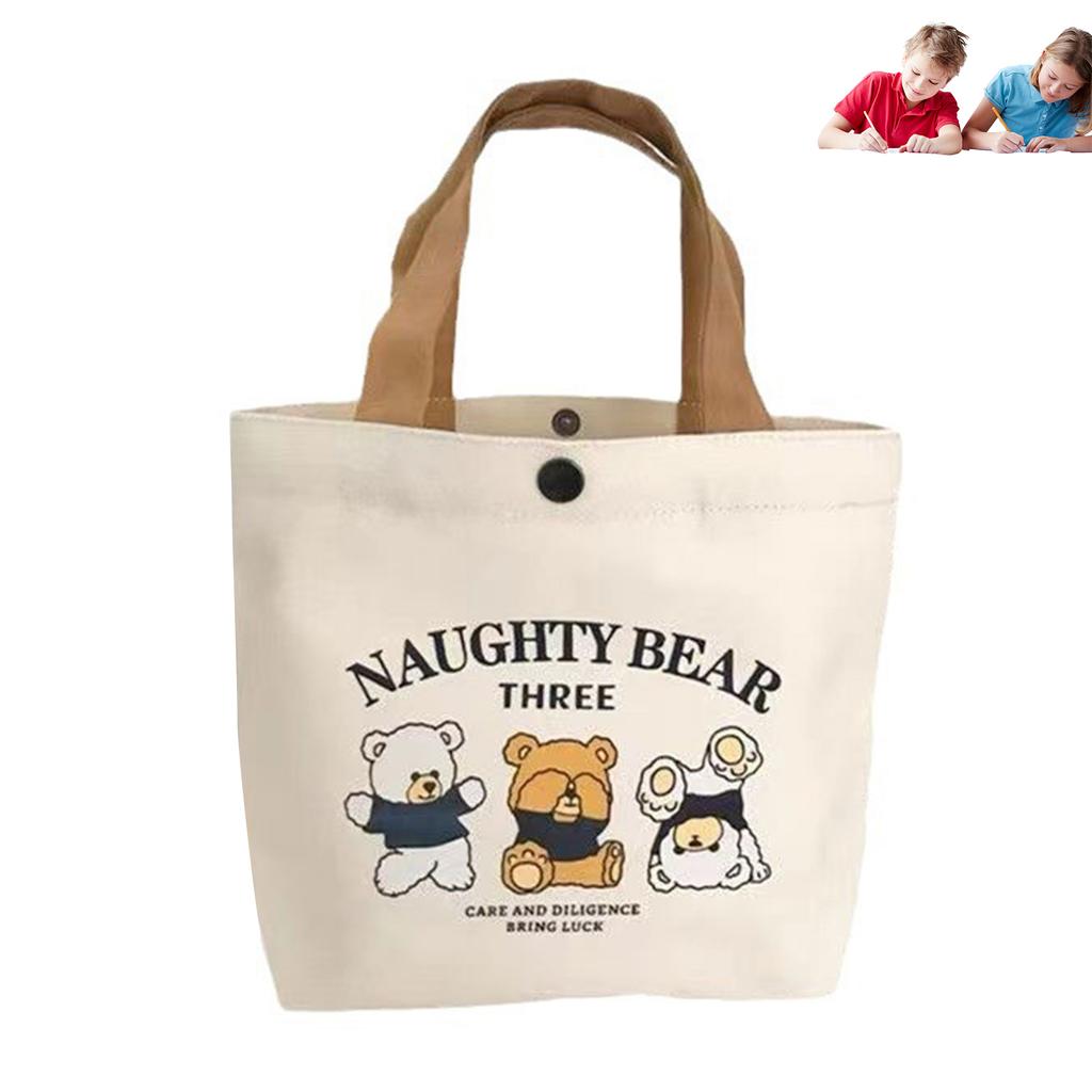 Canvas Tote Bag for School Cartoon Pattern Lunch Box Student Handbag Durable Lunch Carrier Pouch Women Men 27*22cm