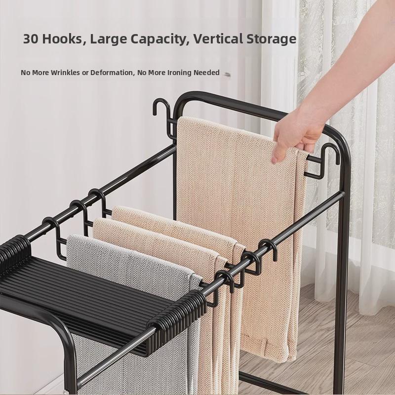 Iron Art Pants Storage Rack Stand Mobile Closet Hanging Drying Pants Multi-Functional Wardrobe Organizer Children's Handmade