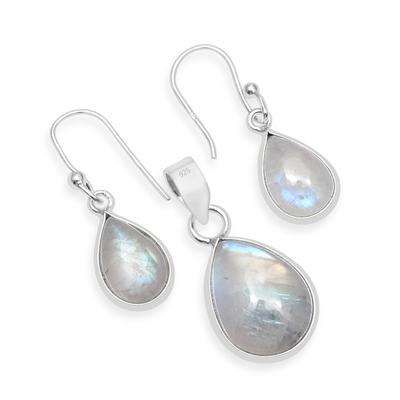 Pierres précieuses de lune naturelles en argent sterling 925, pendentif en forme de larme, boucles d'oreilles pendantes, ensembles de bijoux pour femmes et filles