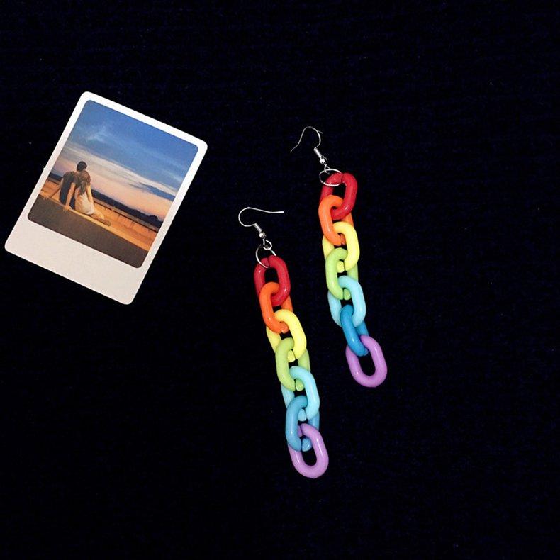 Women Rainbow Chain Earrings Personality Earrings Ear Clips Gift