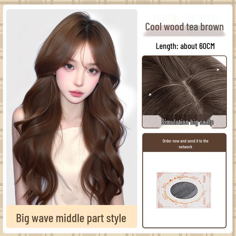 Big Wave Women's Long Curly Wig - Natural Look, Middle Part, Autumn/Winter Style