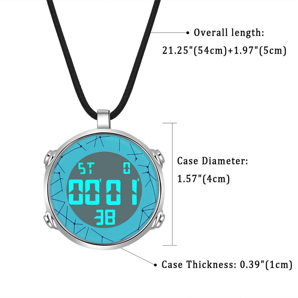 Pocket Watch Digital Pendant Watch Necklace Leather Chain 3ATM Waterproof Calendar Day of the Week Stopwatch Stylish Silver Fashion Accessory Men's