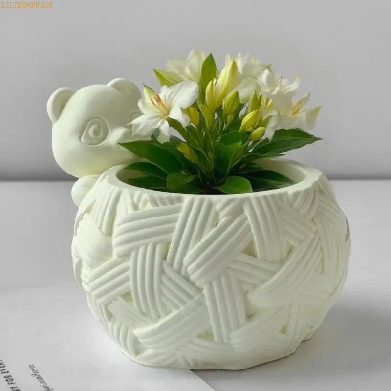 K1AE Flexible Silicone Animal Planter Mould for Cement Craft Projects Home Decoration