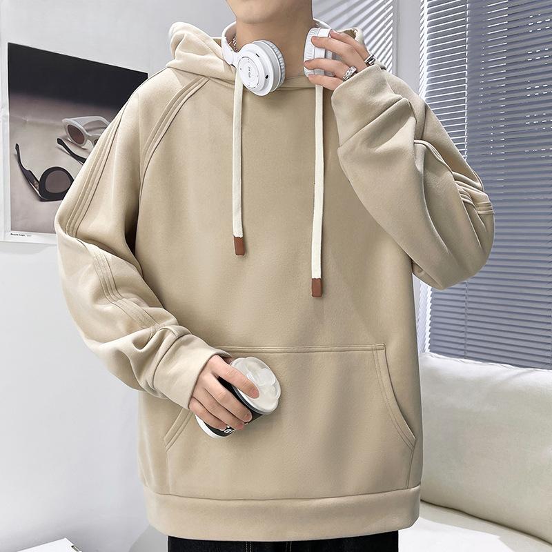

Хлопковый свитер с капюшоном для мальчиков, свободный повседневный свитер, осенняя одежда, широкий размер, однотонная повседневная одежда, модная мужская одежда M хаки