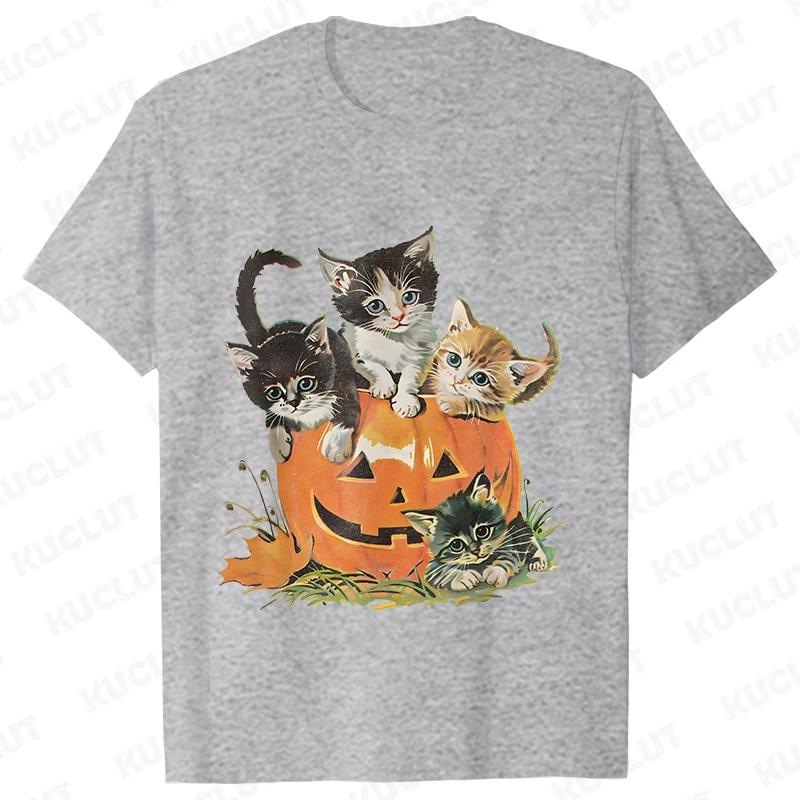 Fashion Halloween Party Tee Shirt Women Clothing Harajuku Designer Cat Pumpkin Halloween Graphic Y2k Tops Short Sleeve Tshirt