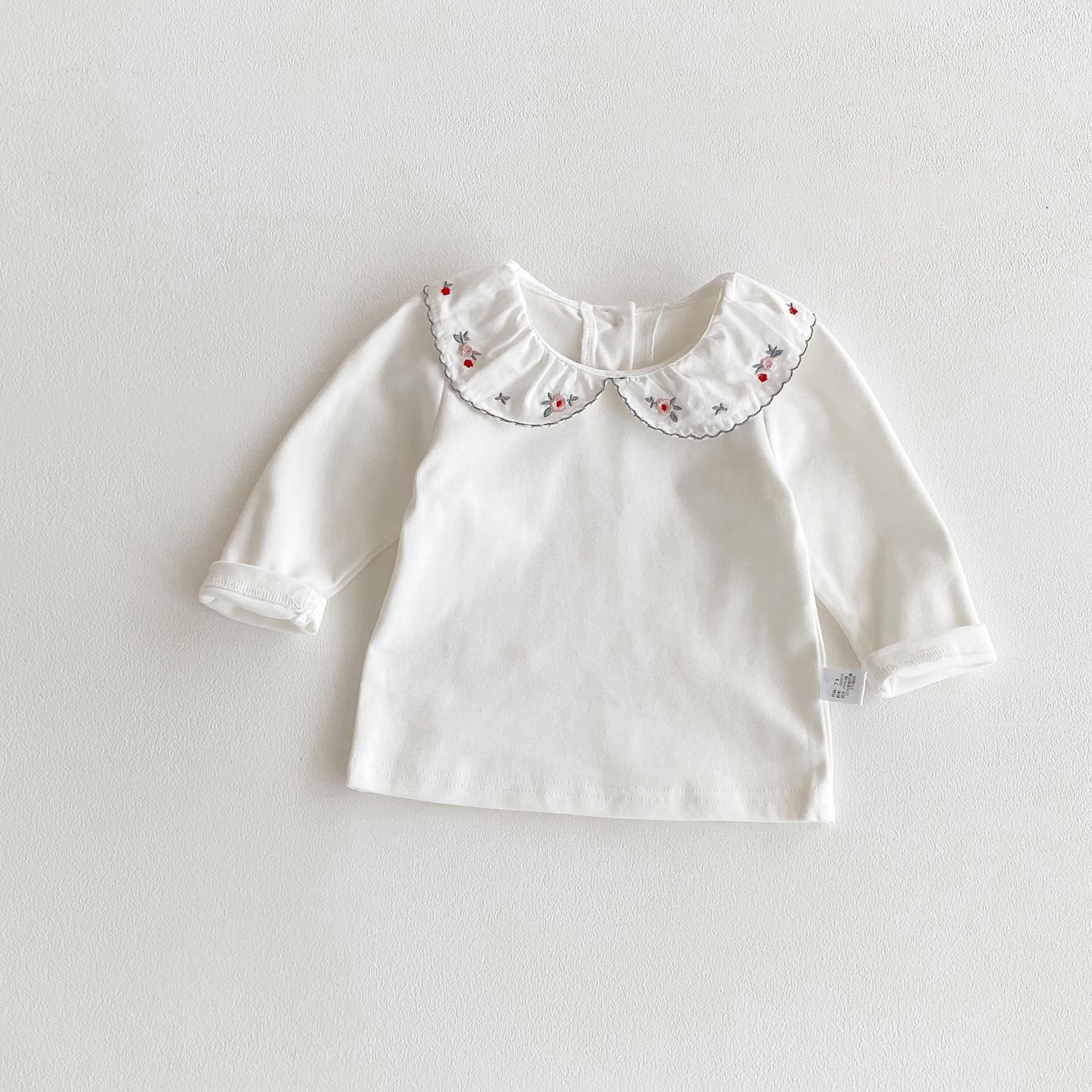 

Girls Autumn 2025 Embroidered Peter Pan Collar Long Sleeve Toddler Top 80 cm белый