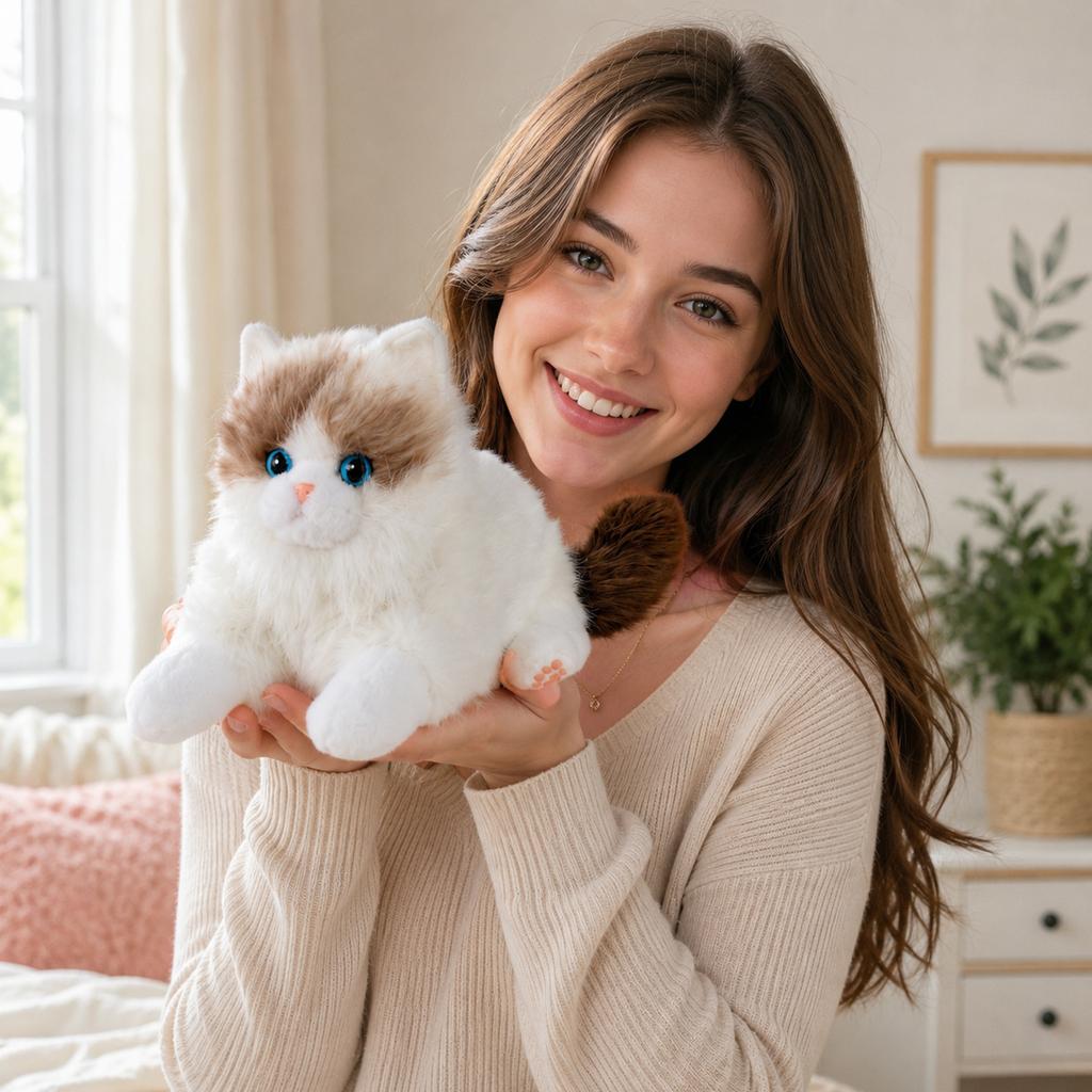 Lifelike Calico Plush Toy Soft Stuffed Animal with Bib Cute Birthday Gift