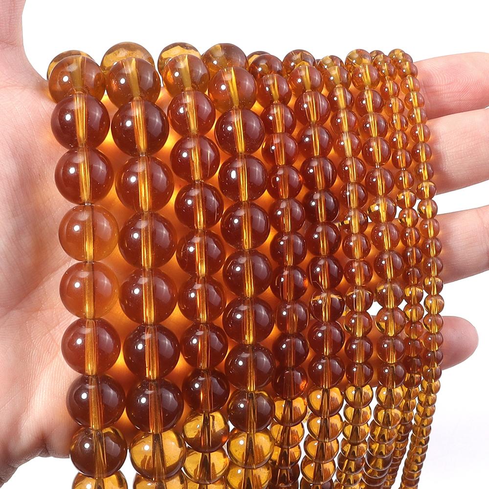1 Strand 4/6/8/10/12mm Glass Beads Amber Color Round Loose Spacer Beads For Jewelry Making DIY Necklace Bracelets Accessories