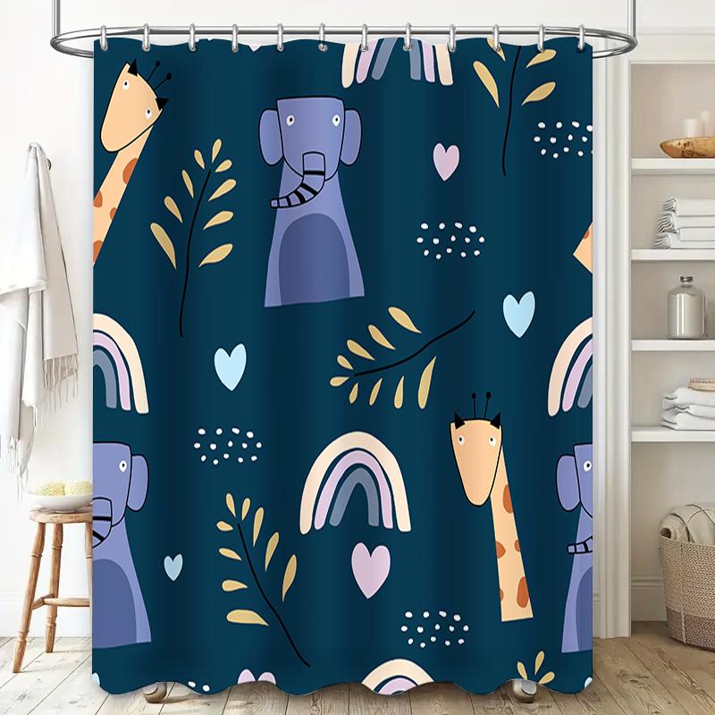 Blue Shower Curtain With Cute Cartoon Animals Perfect For Bathroom Decor! (128 Characters)
