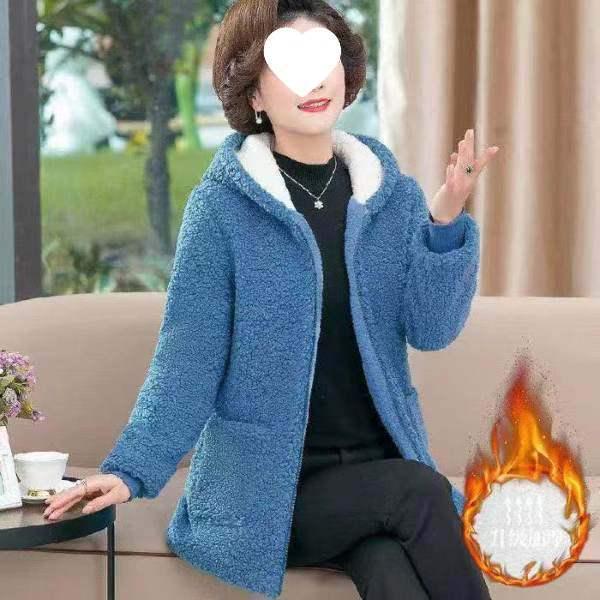 2025 Fashionable Women's Plus Size Winter Coat - Thick Fleece Hooded Jacket for Middle-Aged Moms