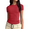 נשים שרוול קצר סוילד סקסי חמוד טי Slim Fit Tight Crop-Top חולצה
