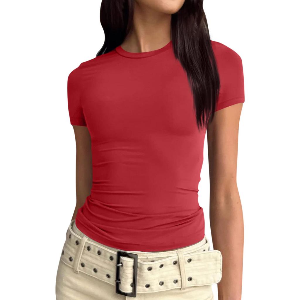 נשים שרוול קצר סוילד סקסי חמוד טי Slim Fit Tight Crop-Top חולצה