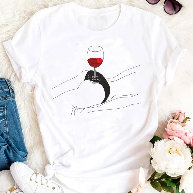 Women Summer Wine Funny Printed 90s Trend Style Cartoon Fashion Short Sleeve Clothes Stylish Top Lady Print 2025 TShirt