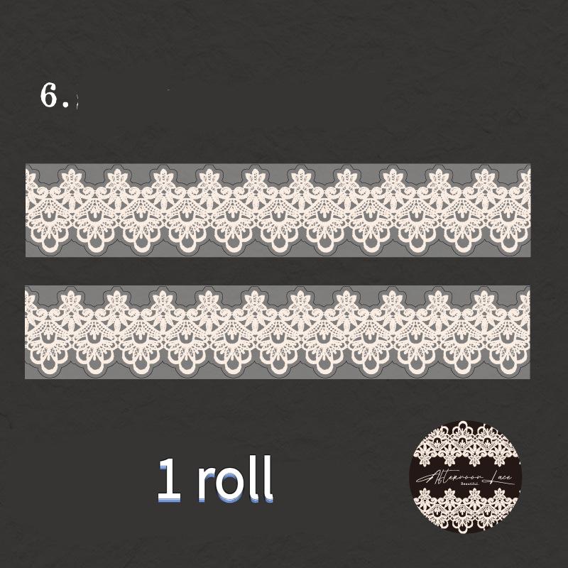 6 rolls/set, vintage washi tape, lace elements, can be used for border decorations, scrapbook and journal stickers, self adhesive