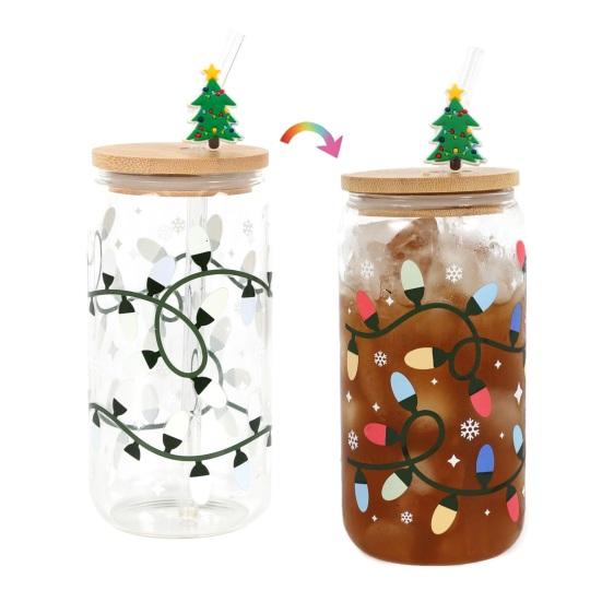 Yousheng Color-Changing Festive Tumbler Christmas Beer Can with Brush And Straw Holiday-themed Beverage Container