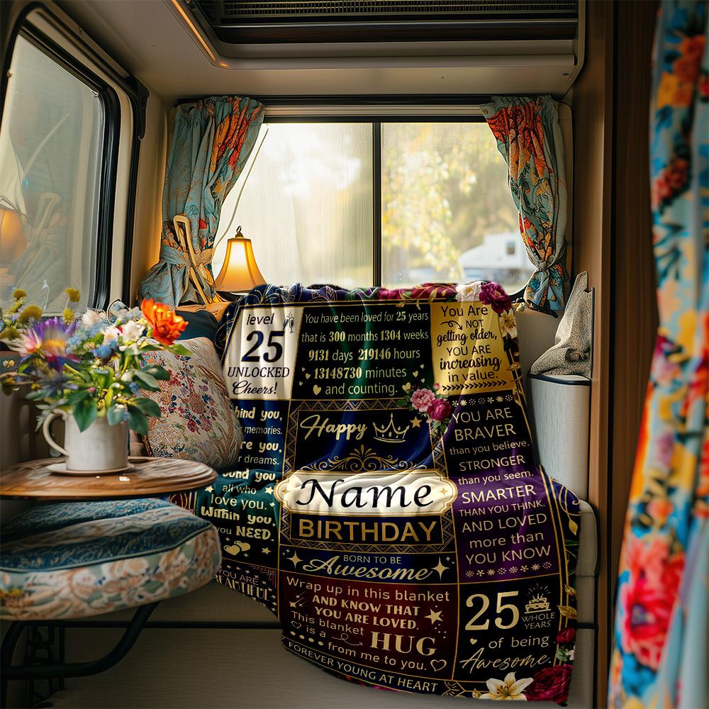 Happy Birthday Celebration Blanket Personalized Name Soft Comfortable Stylish Blanket Car Blanket Perfect For Travel Camping Outdoor Home Suitable For