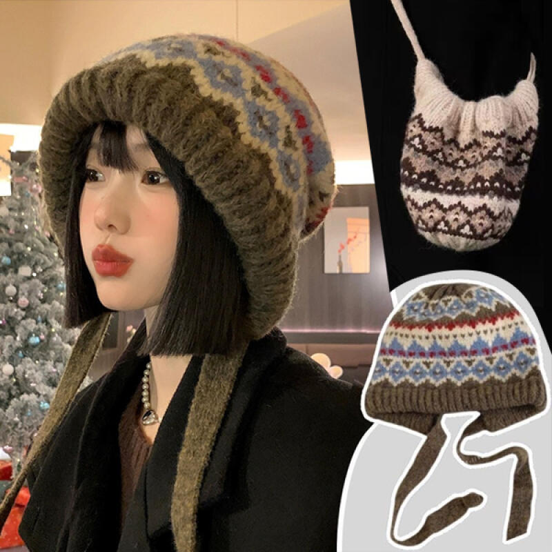 

Huitz Thick Ethnic Hooded Knit Balaclava Hat ivory