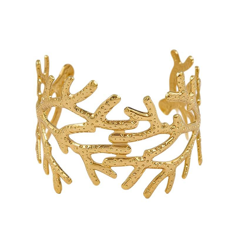 European & American Coral Branch Hammered Texture Wide Cuff Bracelet - Women's High-End Open Bracelet Jewelry