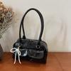 Solid Color Pocket Boston Tote Bag Korean Style Underarm Bag Temperament PU Bowling Bag  Travel