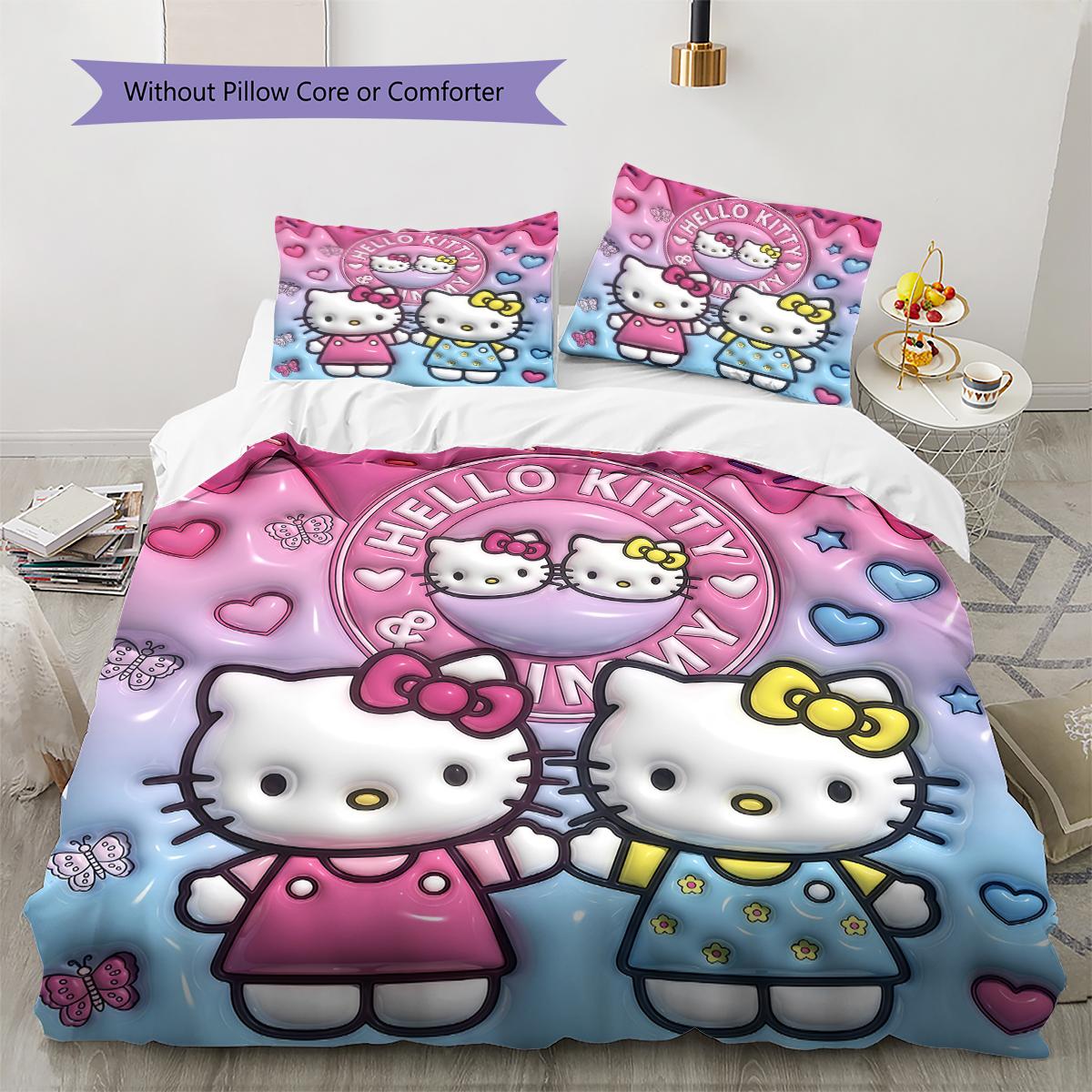 

Hello Kitty Cute Pattern Bedding,Quilt Set Quilt Cover Pillowcase Home Birthday Gift(1 * duvet cover + 2 * pillowcase, without core) 135x200cm