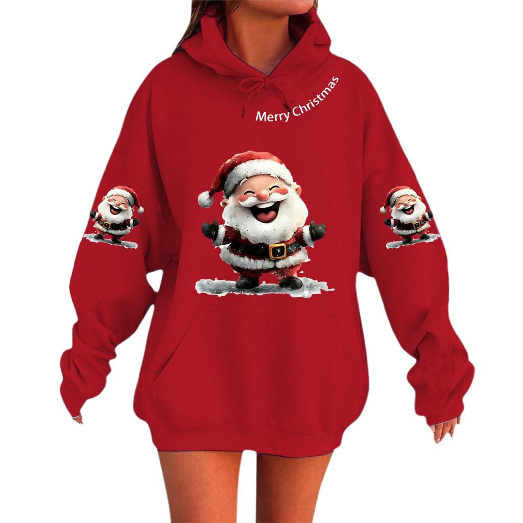 Women's Fashionable Casual Long-Sleeved Christmas Holiday Party Printed Hooded Sweatshirt