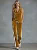 Europäisches Mode Gold Samt Ärmelloses Kapuzentop & Hose Set - Lässiger Stil
