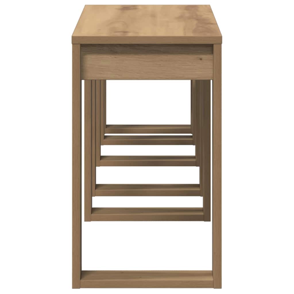 Set of 3 Tables Artisan Oak Wood Based Material