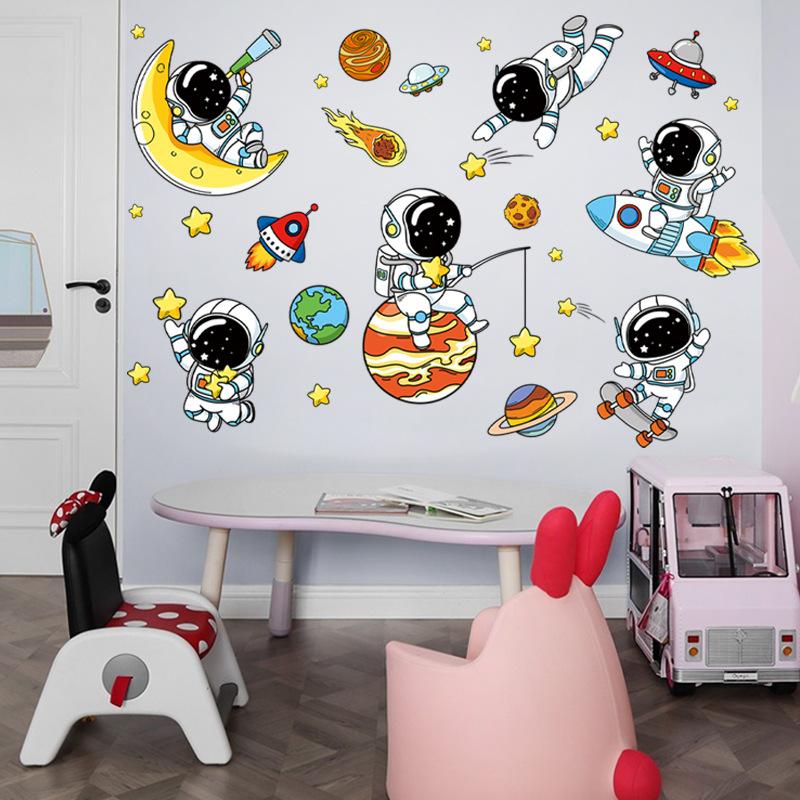 DIY Space Astronaut Wall Decal Boys' Room Wall Decal Decorative Children's Room Cosmic Sky Background Wall Art Wallpaper