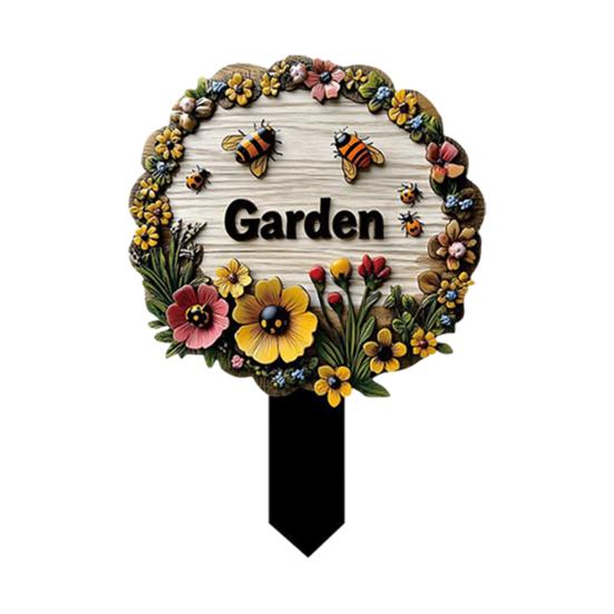 Wooden Decorative Garden Stake, Farmhouse Rustic Flower Butterfly Bee Ladybug Yard Art, Welcome Sign for Outdoor Yard Lawn Patio Pathway