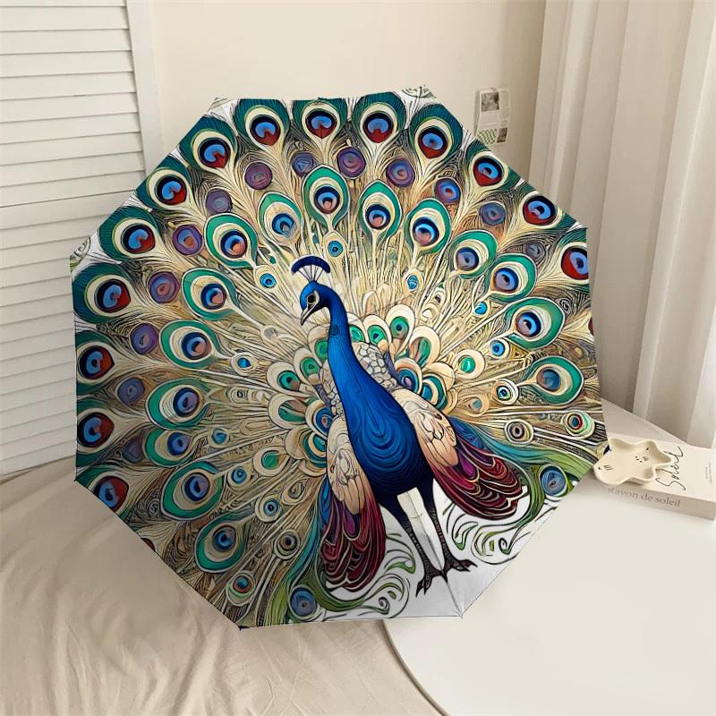 

1PC peacock feathersAutomatic Open/Close Umbrella with Windproof, 8-Rib Sturdy Canopy, Durable Ribs, Fashionable Design1295A