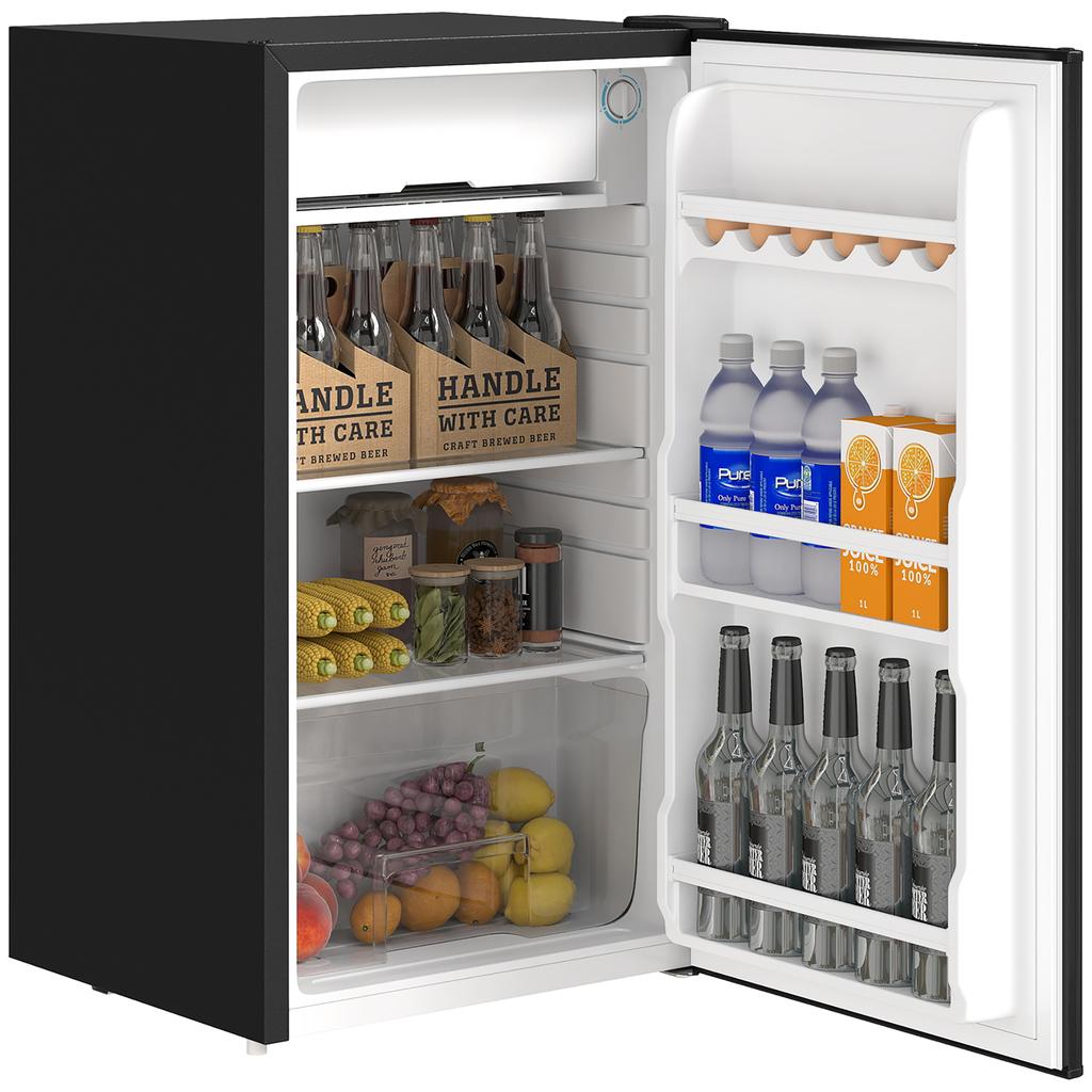 Small Refrigerator with Freezer 91L Quiet Reversible Door Adjustable Temperature and Adjustable Shelves Black