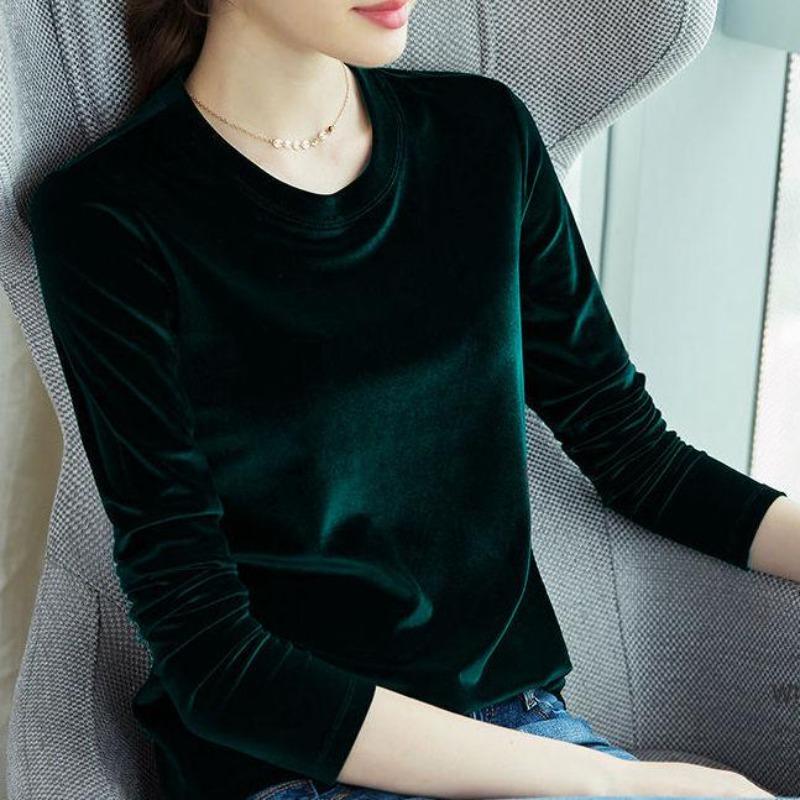 Women's Slim Fit Gold Velvet Long-Sleeve T-Shirt - Autumn/Winter 2026 Collection