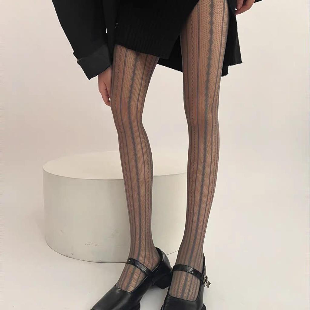 Women's Pure Desire Black Argyle Fishnet Pantyhose: Sexy Silk Niche Design for Spring and Autumn
