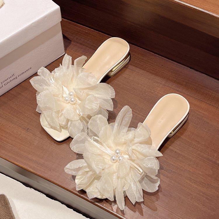 

[Youshilai] Fairy style thick heels slippers female 2025 summer wear fashion high sense one-word drag female 40
