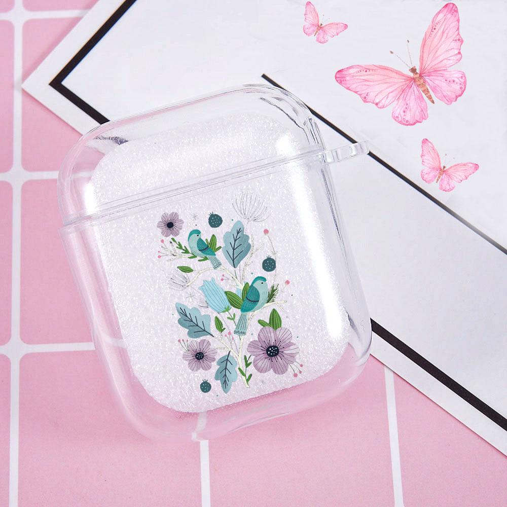 Flower Birds Case for Airpods 2 1 Cover Wireless Bluetooth Eaphone Cover Cute Lovers Couple Soft TPU Airpods Case Cover Coque