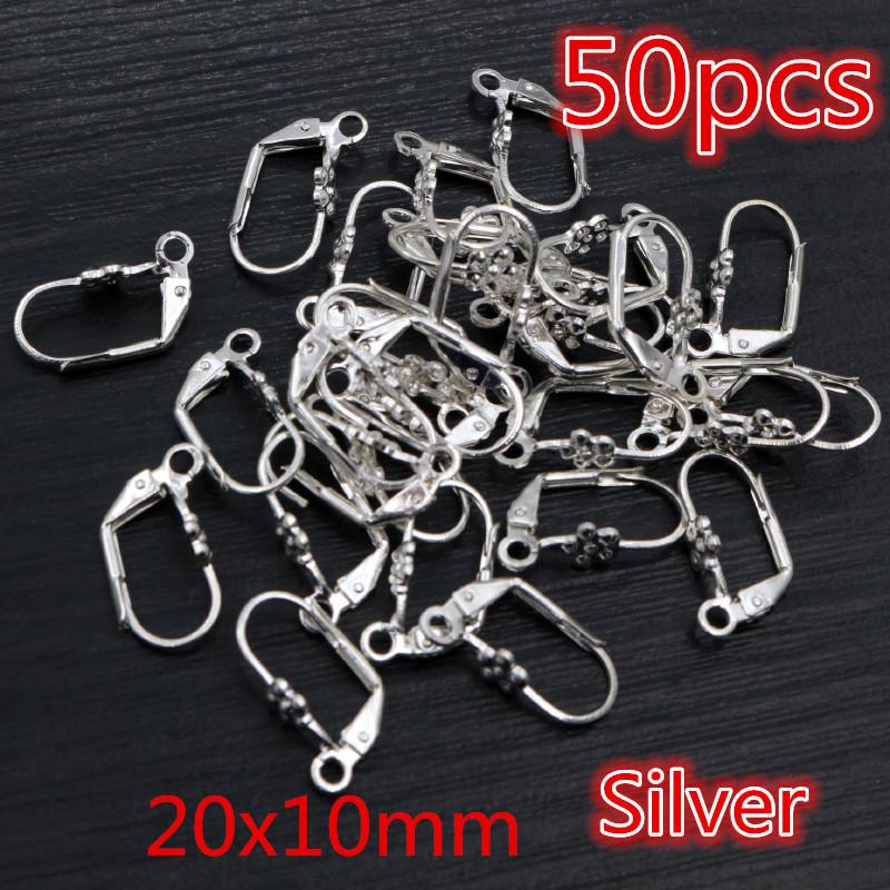 30-50pcs Fashion Bronze Rhodium Gold Silver Plated French Earring Hooks Wire Settings DIY Jewelry Making Findings Accessories