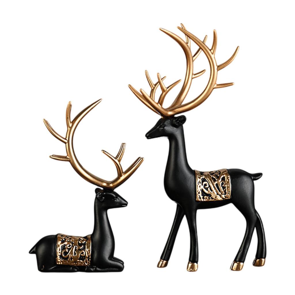2x Deer Sculptures Decorative Figurines Modern Collectible Tabletop Ornaments