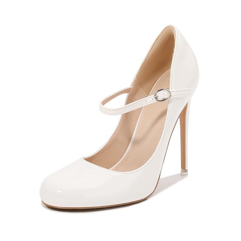Big size 35-46 Mary Janes Women Pumps Round toe Patent leather 12cm High Heels Spring Summer Office Lady Shoes