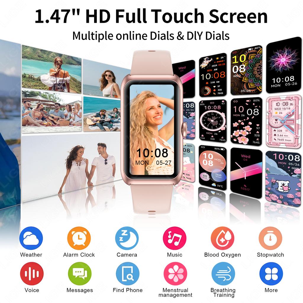Women Smart Band Men Watch 1.47 Inch Full Touch Heart Rate Sport Fitness Smartwatch New Call Reminder Ladies Bracelet
