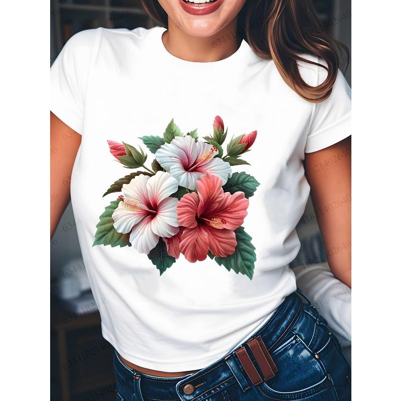 Hibiscus Floral Print Summer Women'S Casual T-Shirt for Girlfriends - Urban Light Fashion
