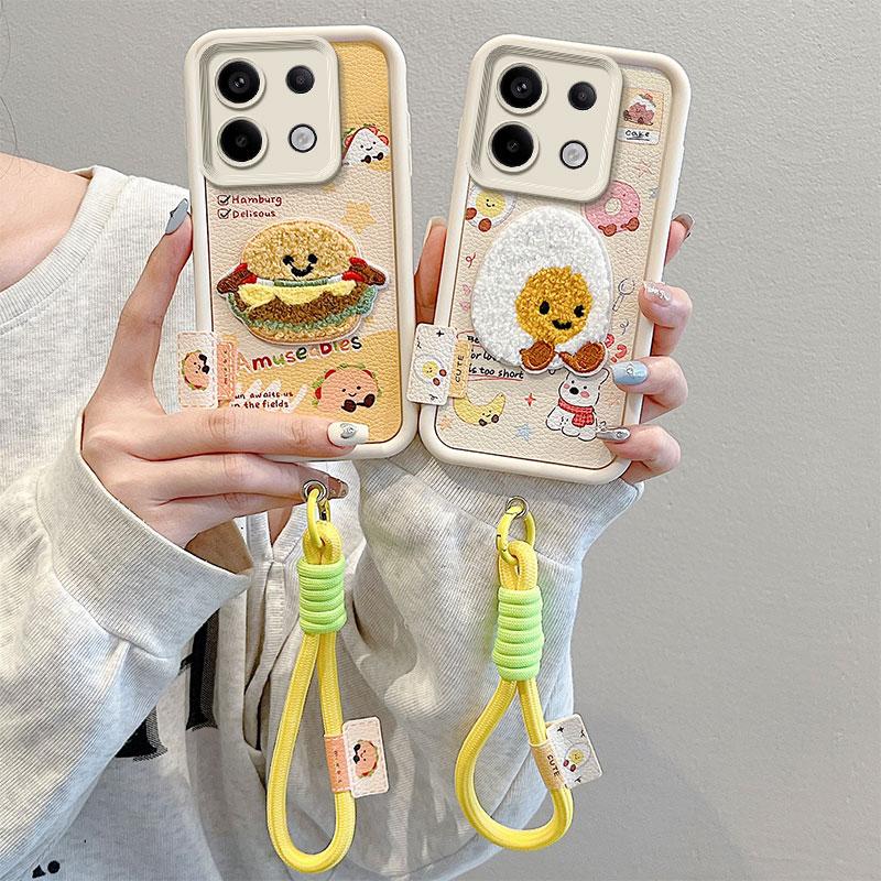 KEYSION Cartoon Niedlich Plüsch Stickerei Hülle für Xiaomi POCO X6 mit Lanyard Silikon Stoßfest Handyhülle für Redmi Note 13 Pro 5G