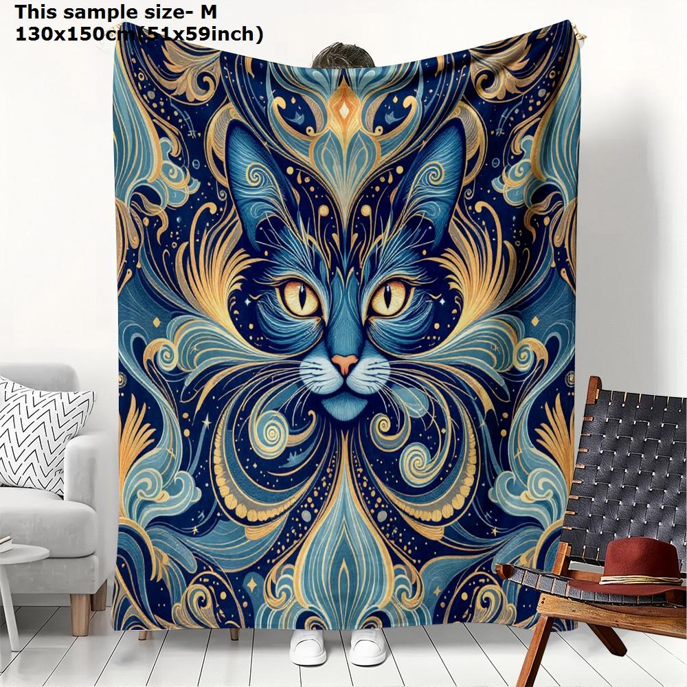 1PC Blanket Vintage Flowers Cats Arts Soft Flannel Thin Blankets for Home School Car Naps Camping Perfect Gifts Four Season Use