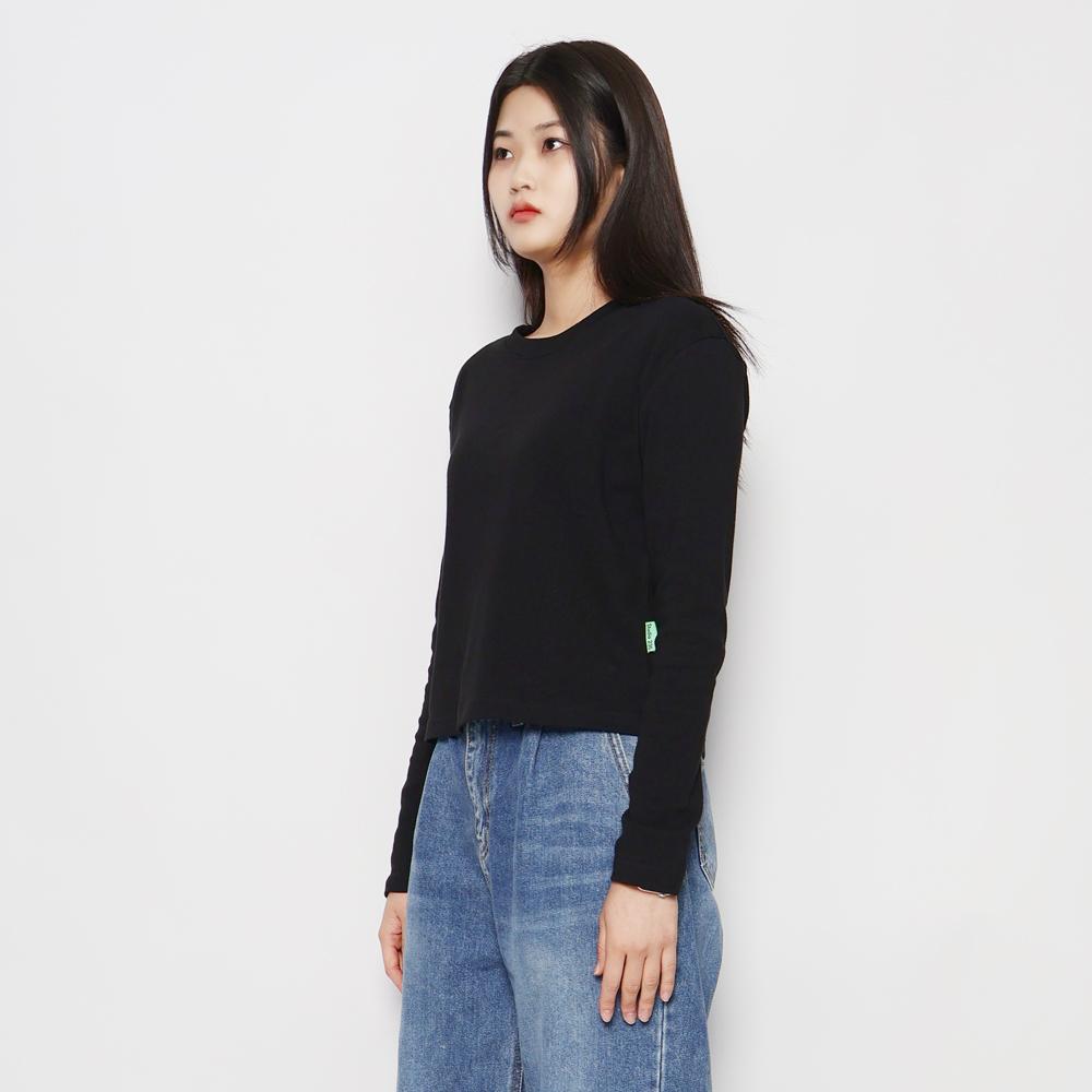 Studio 235 Semi-Crop Basic Plain Long Sleeve Black Free