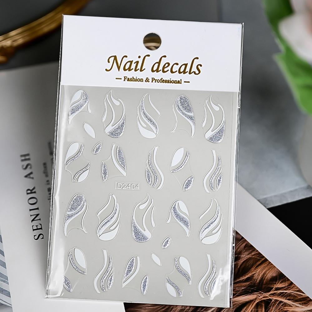 1pcs Gold Glitter French Design Nail Stickers White Silver Curve Lines Stripe Wave Nail Decals Slider Reflective Manicure Wraps