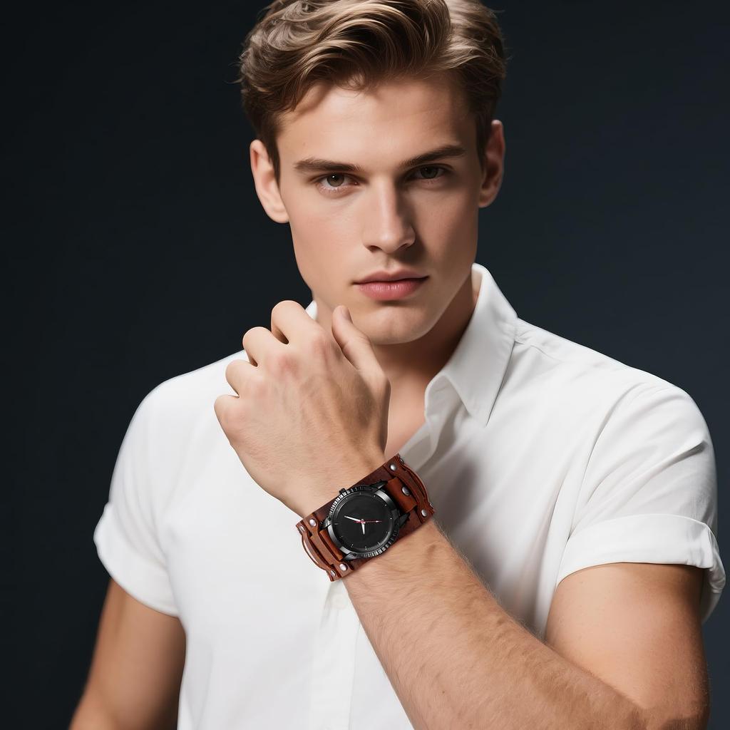JEWELRYWE Wristwatch with Leather Strap, Waterproof, Analogue Display, for Men`s Brown