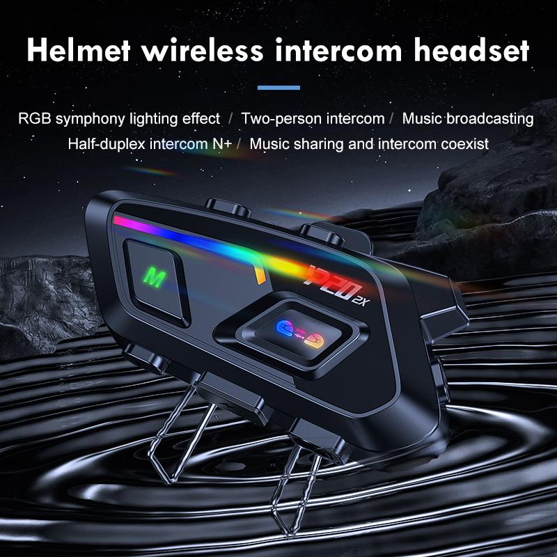 P20 Motorcycle Helmet Headset Bluetooth Hands Free Call Waterproof 500m Intercomunicador Speaker Earphone Wireless Phone Earphone 1000mAh With RGB